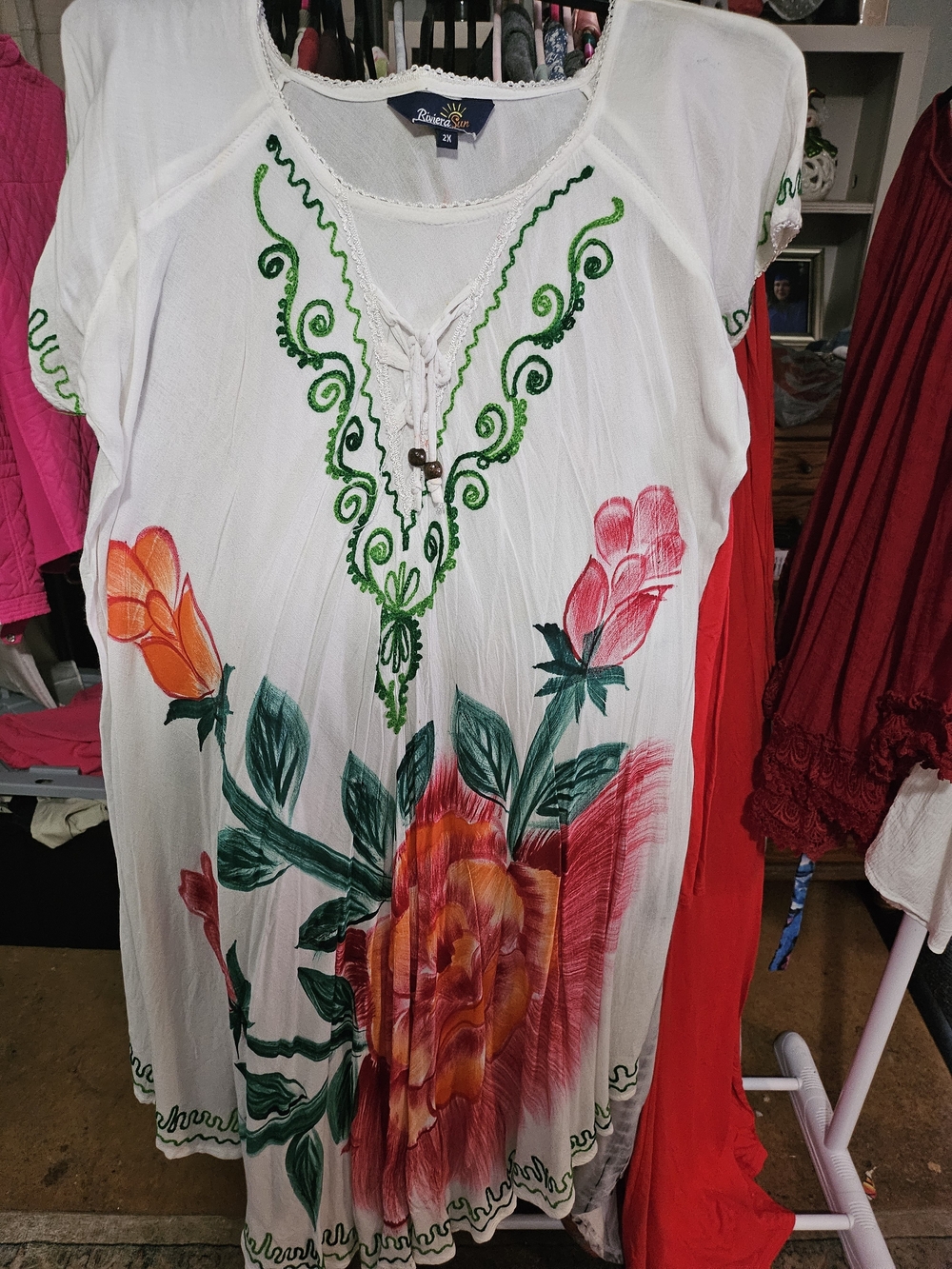 Bohemian White Floral Embroidered Tunic Top